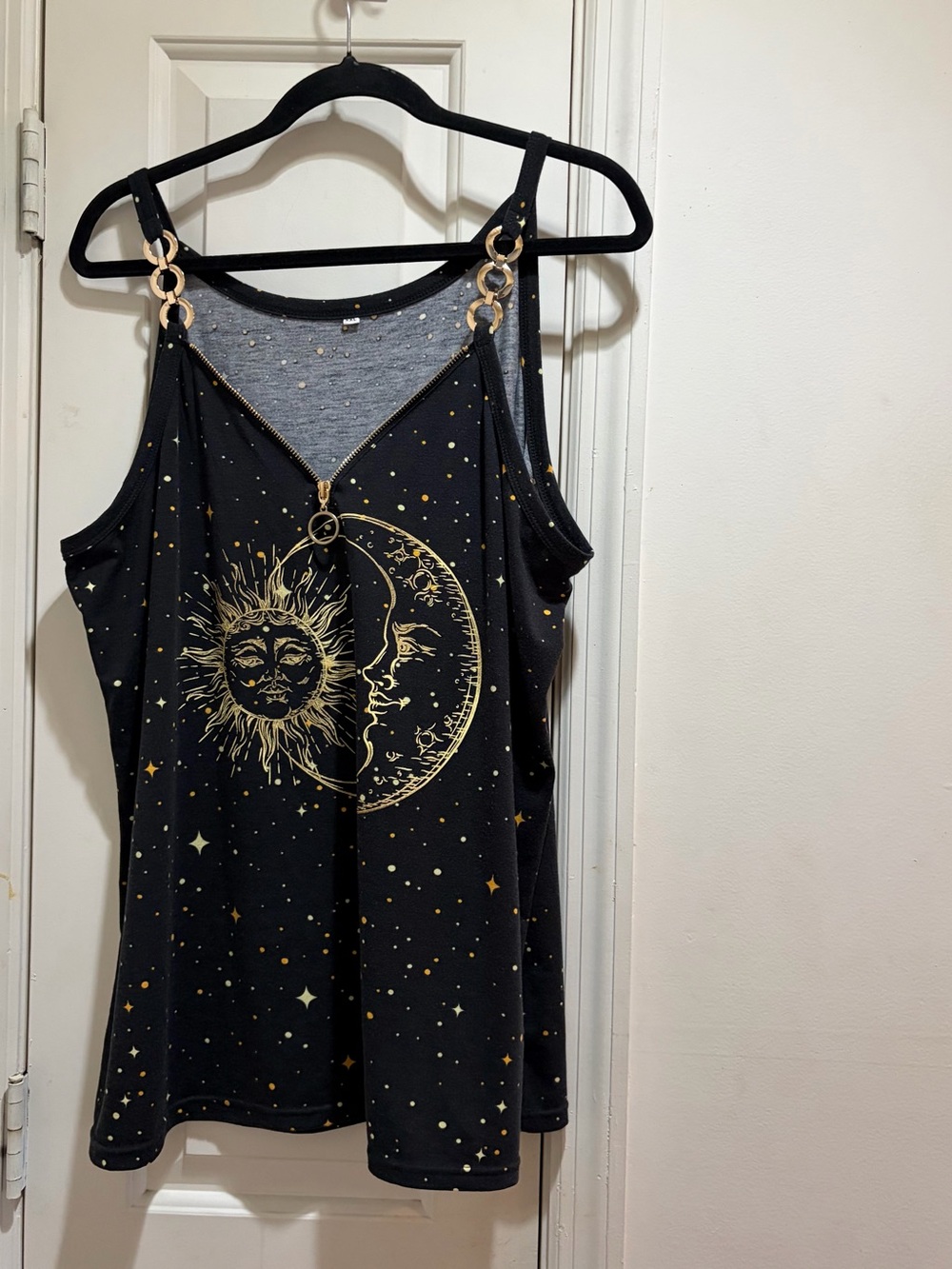 Women's Black Sun & Moon Graphic Tank Top with Gold Accents Size XXL